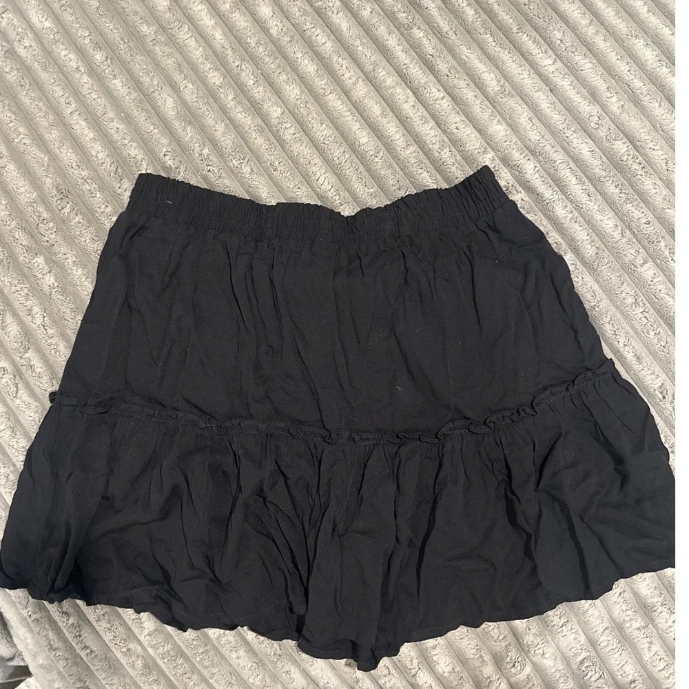 Shinestar Womens Black Tiered Mini Skirt Elastic Waist Ruffle Hem Size Medium